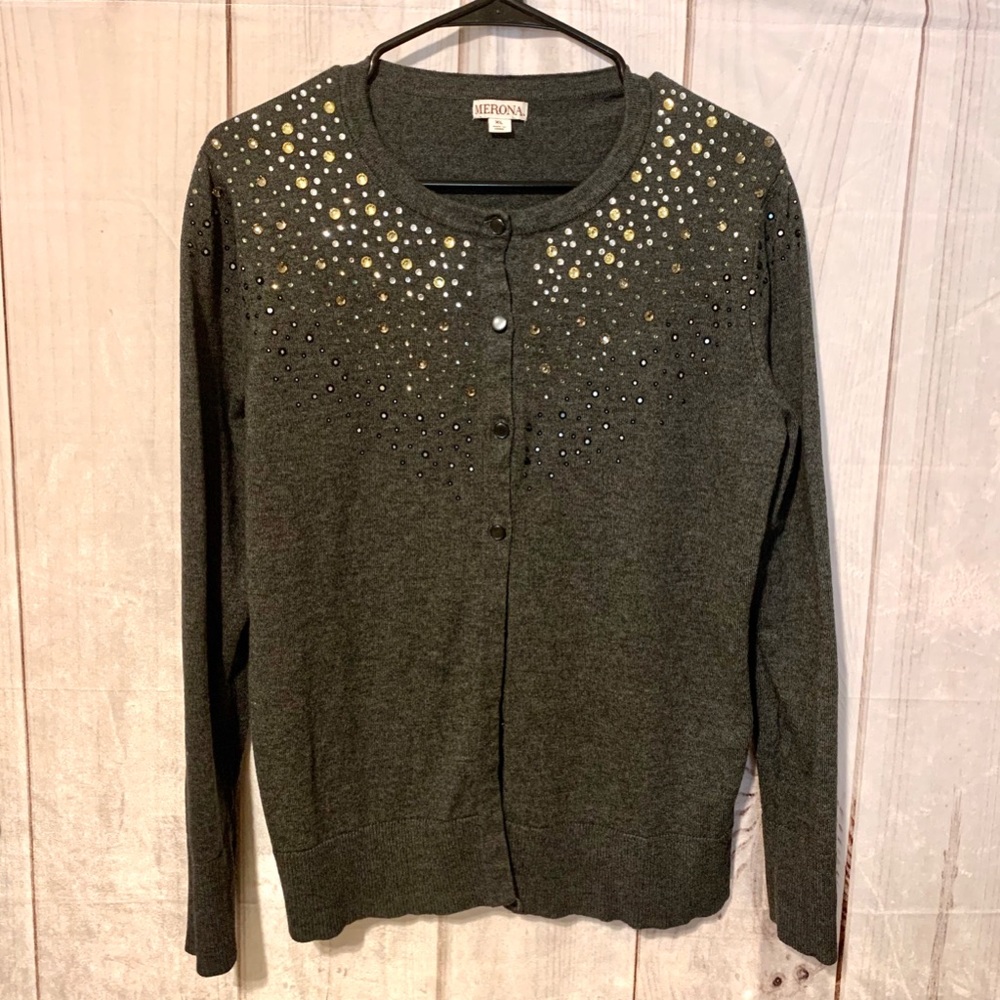 Gray Cardigan with Rhinestones